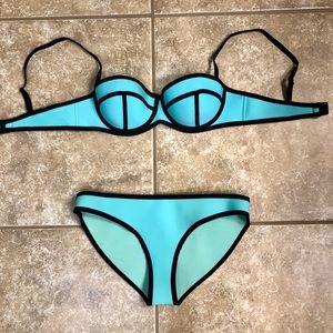 TRIANGL 2 piece bikini, aqua and black, size M
